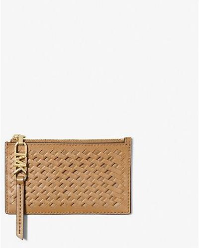 Michael Kors Empire Small Woven Leather Card Case - Natural
