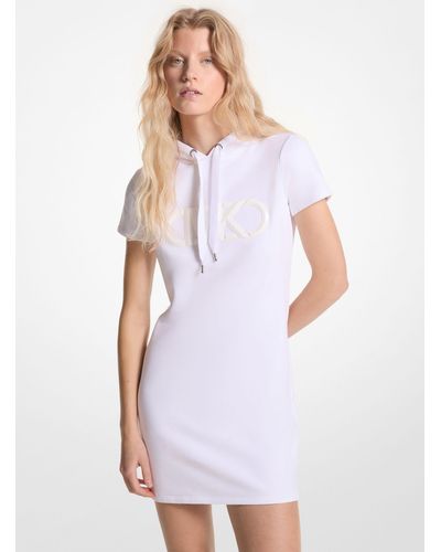 Michael Kors Empire Logo Organic Cotton Terry Hoodie Dress - White