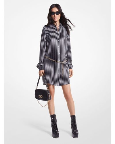 Michael Kors Striped Georgette Belted Shirtdress - Blue