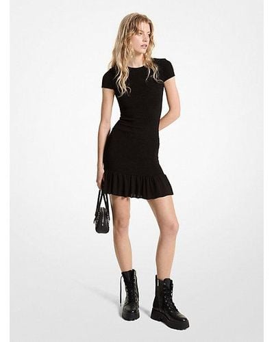 Michael Kors Smocked Georgette Mini Dress - Black