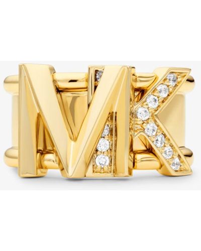 Michael Kors Mk Precious Metal-Plated Brass Pavé Logo Ring - Orange