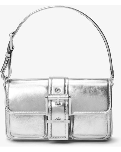Michael Kors Colby Medium Metallic Leather Shoulder Bag - White