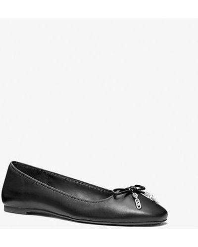 MICHAEL Michael Kors Nori Beaded Bow-embellished Leather Ballet Flats - Black