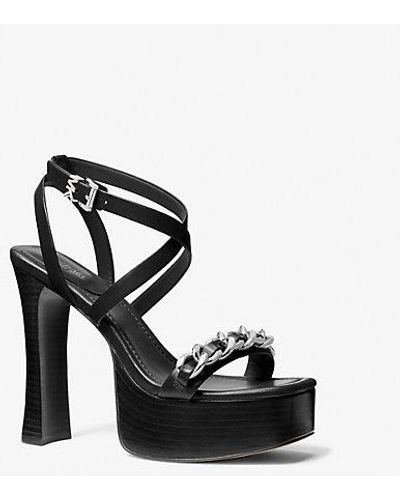 Michael Kors Paola Chain Embellished Leather Platform Sandal - Black