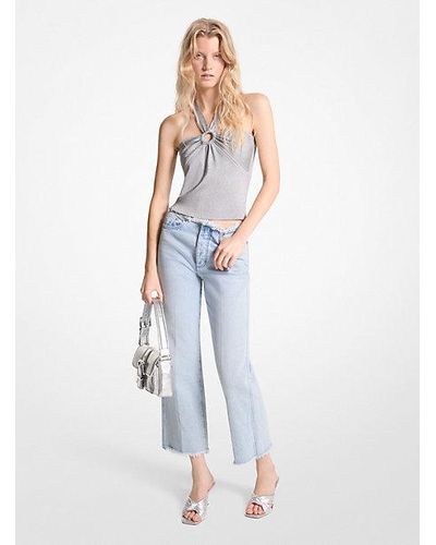 MICHAEL Michael Kors Mk Metallic Stretch Knit Cutout Halter Tank - Blue