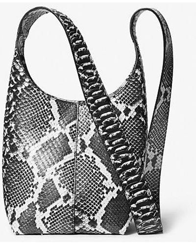 Michael Kors Dede Mini Python Embossed Leather Hobo Bag - Black