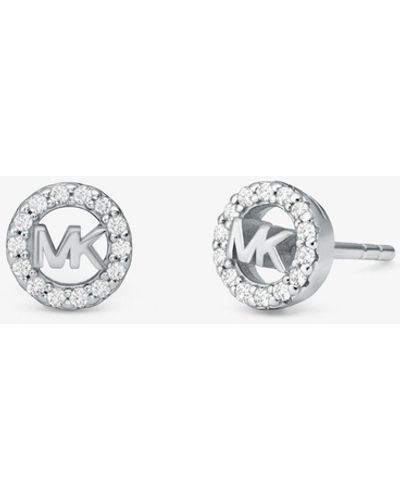 Michael Kors Fulton Precious-metal Plated Sterling Silver Pavé Logo Charm Stud Earrings - White