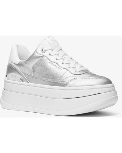 Michael Kors Hayes Metallic Leather Platform Trainer - White