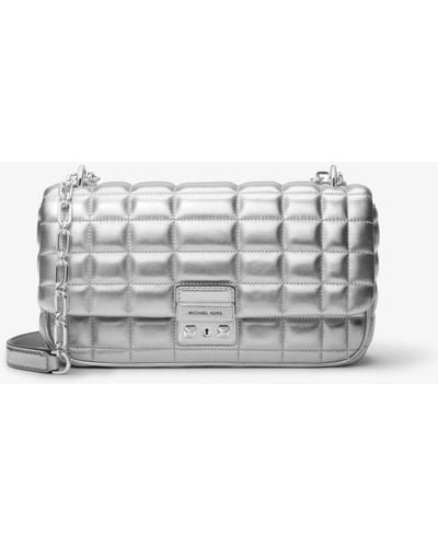 Michael Kors Tribeca Large Metallic Quilted Leather Shoulder Bag - Grey