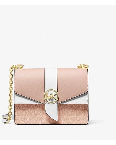 Michael Kors Greenwich Small Color-block Logo And Saffiano Leather Crossbody Bag - Pink