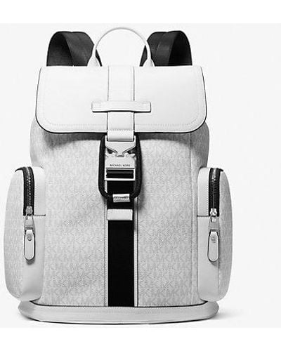 Michael Kors Mk Hudson Signature Logo And Leather Cargo Backpack - White