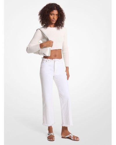 Michael Kors Frayed Denim Cropped Jeans - White