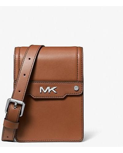 Michael Kors Varick Leather Smartphone Crossbody Bag - Brown