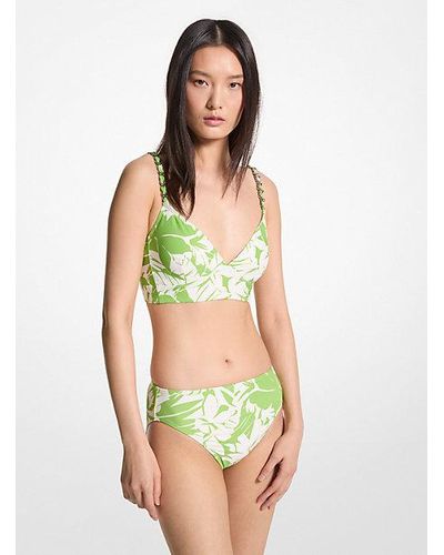 Michael Kors Palm Print Bralette Bikini Top - Green