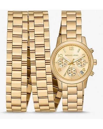 Michael Kors Runway 18k Gold-plated Stainless Steel Triple Wrap Watch - Metallic