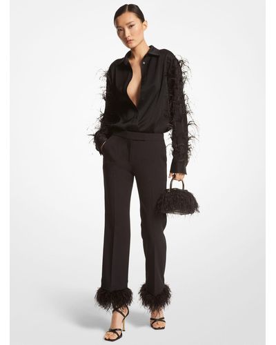 Michael Kors Feather Trim Satin Blouse - Black