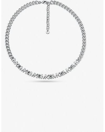 Michael Kors Precious Metal-plated Brass Pavé Logo Chain Necklace - White