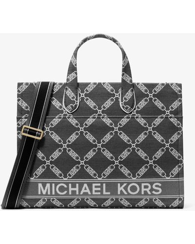 Michael Kors Mk Gigi Large Empire Logo Jacquard Large Tote Bag - Grey