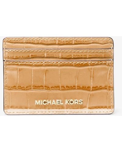 MICHAEL Michael Kors Mk Jet Set Small Crocodile Embossed Leather Card Case - Natural