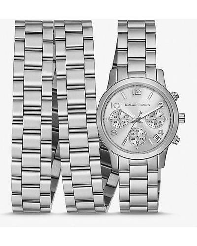 Michael Kors Runway Rhodium-plated Stainless Steel Triple Wrap Watch - Gray