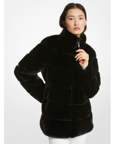 Michael Kors Quilted Faux Fur Coat - Black