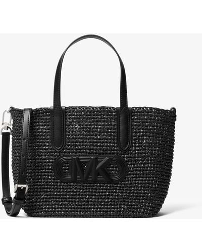 Michael Kors Eliza Extra-small Empire Logo Straw Tote Bag - Black