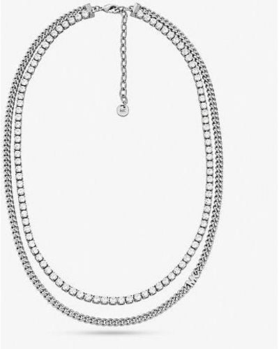 Michael Kors Mk Precious Metal-Plated Brass Double Chain Tennis Necklace - White