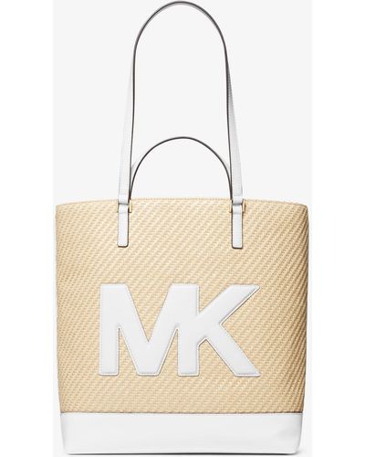 Michael Kors Kelli Large Logo Straw Tote Bag - Natural