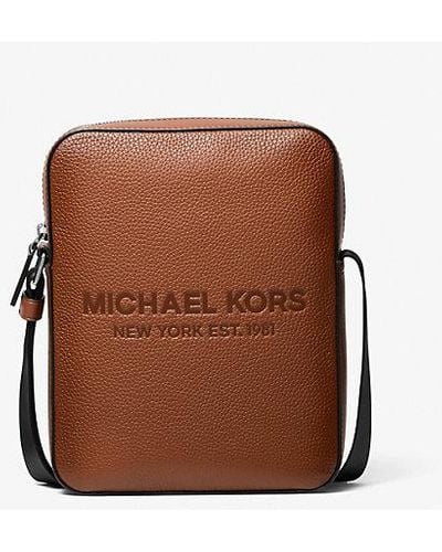 Michael Kors Cooper Logo Embossed Pebbled Leather Flight Bag - Brown