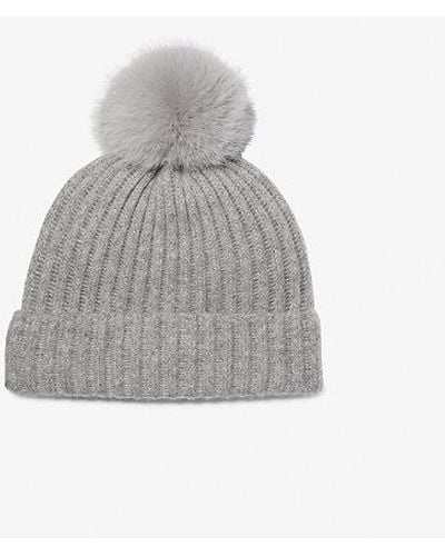 Michael Kors Ribbed Cashmere Beanie Hat - Gray