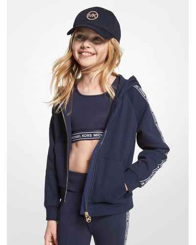 Michael Kors Sudadera de algodón con capucha cremallera y cinta de logotipo - Azul