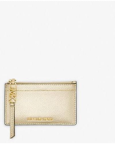 Michael Kors Empire Small Metallic Leather Card Case - Natural