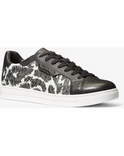 Michael Kors Keating Leopard Logo And Leather Trainers - White