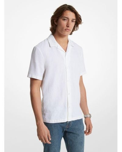 Michael Kors Camisa de lino con cuello cubano y ajuste holgado - Blanco
