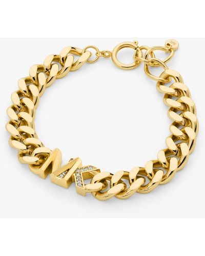 Michael Kors Mk Precious Metal-Plated Brass Pavé Logo Curb Link Bracelet - Metallic