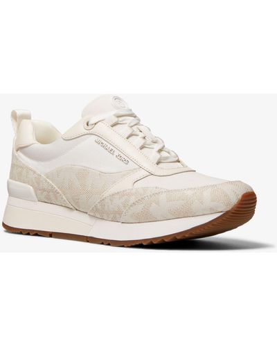 Michael Kors Allie Stride Logo Jacquard And Leather Trainer - White