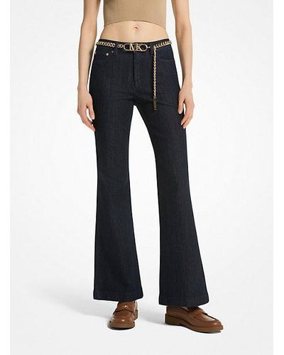 Michael Kors Stretch Denim Belted Flared Jeans - Blue