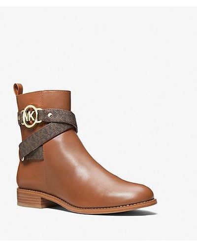 Michael Kors Rory Leather And Logo Ankle Boot - Brown