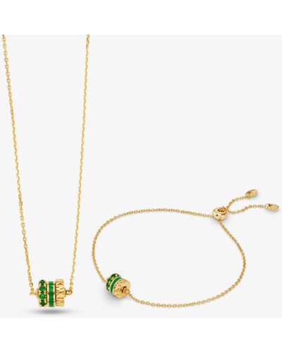 Michael Kors 14k Gold-plated Sterling Silver Crystal Pendant Necklace And Bracelet Set - White