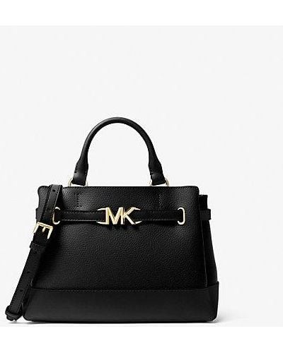 Michael Kors Reed Small Two-tone Pebbled Leather Belted Satchel - Black