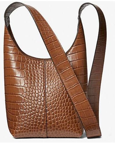 Michael Kors Dede Mini Crocodile Embossed Leather Hobo Bag - Brown