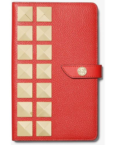 Michael Kors Medium Studded Pebbled Leather Notebook - Red