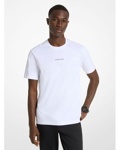 Michael Kors T-Shirt Aus Baumwolle Mit Logostreifen - Weiß