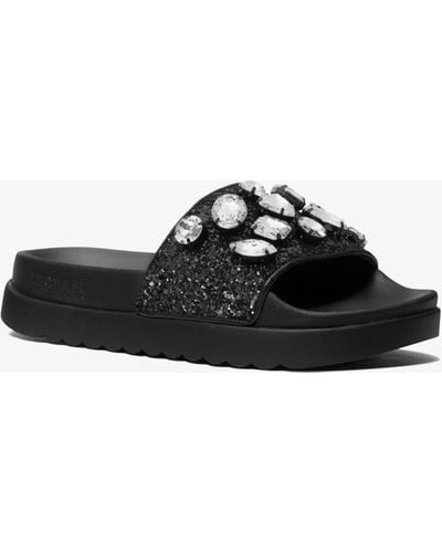 Michael Kors Tyra Jewel Embellished Glitter Slide Sandal - Black