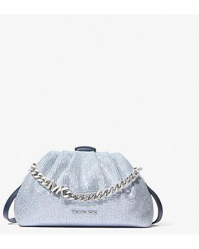 Michael Kors Nola Small Crystal Embellished Washed Denim Crossbody Bag - White