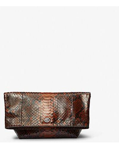 Michael Kors Candice Small Python Embossed Leather Folded Clutch - White