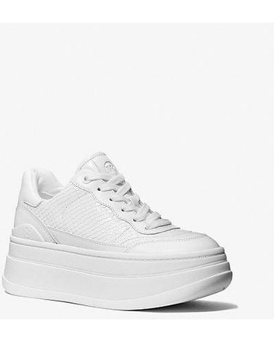 Michael Kors Hayes Snake Embossed Leather Platform Sneaker - White