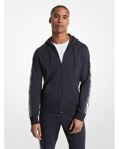 Michael Kors Logo Tape Cotton Blend Hoodie - Blue