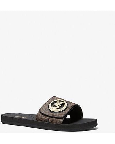 MICHAEL Michael Kors Mk Signature Logo Slide Sandal - Black