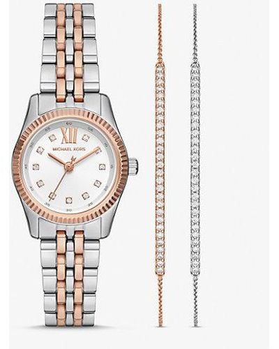 Michael Kors Mk Lexington Pavé Two-Tone Watch And Slider Bracelet Gift Set - White